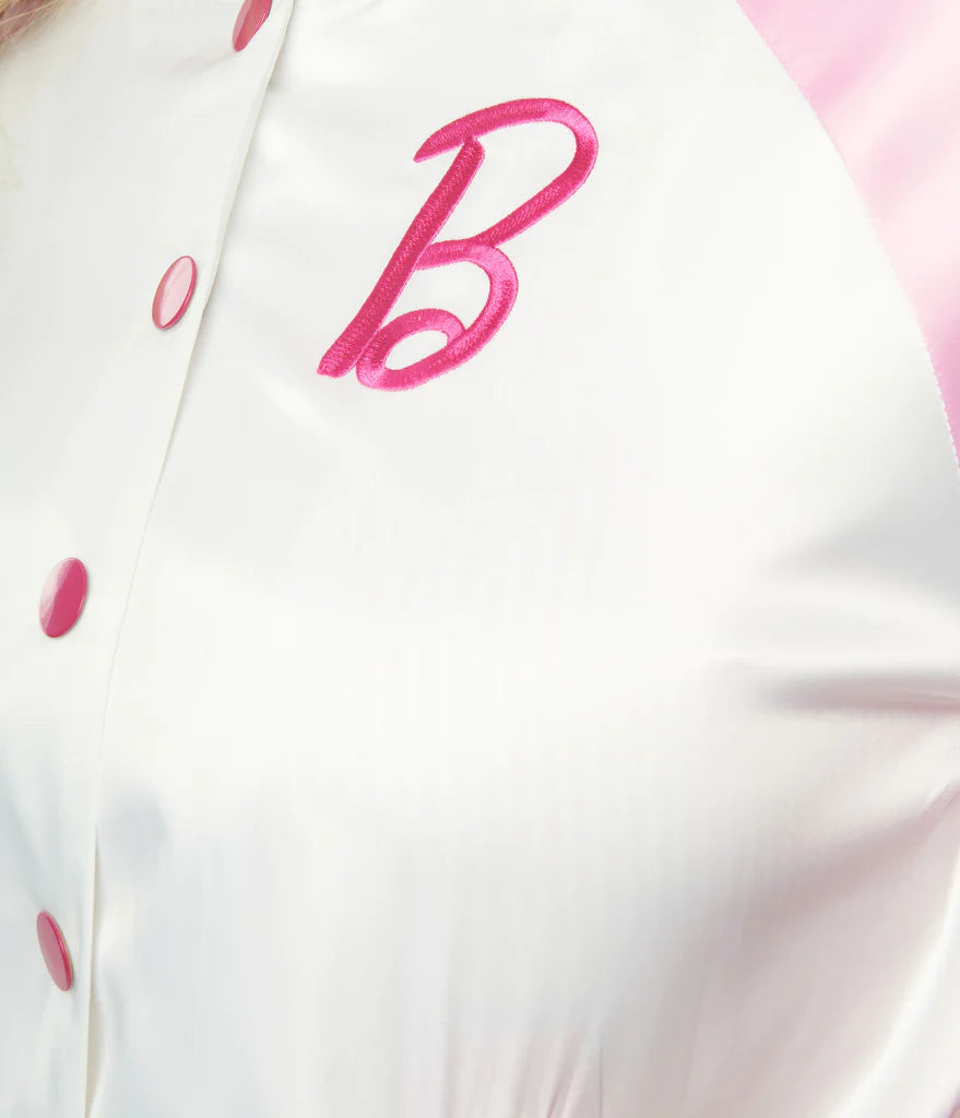 BARBIE X UNIQUE VINTAGE PINK SATIN BOMBER JACKET