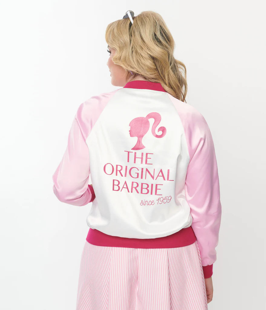 BARBIE X UNIQUE VINTAGE PINK SATIN BOMBER JACKET