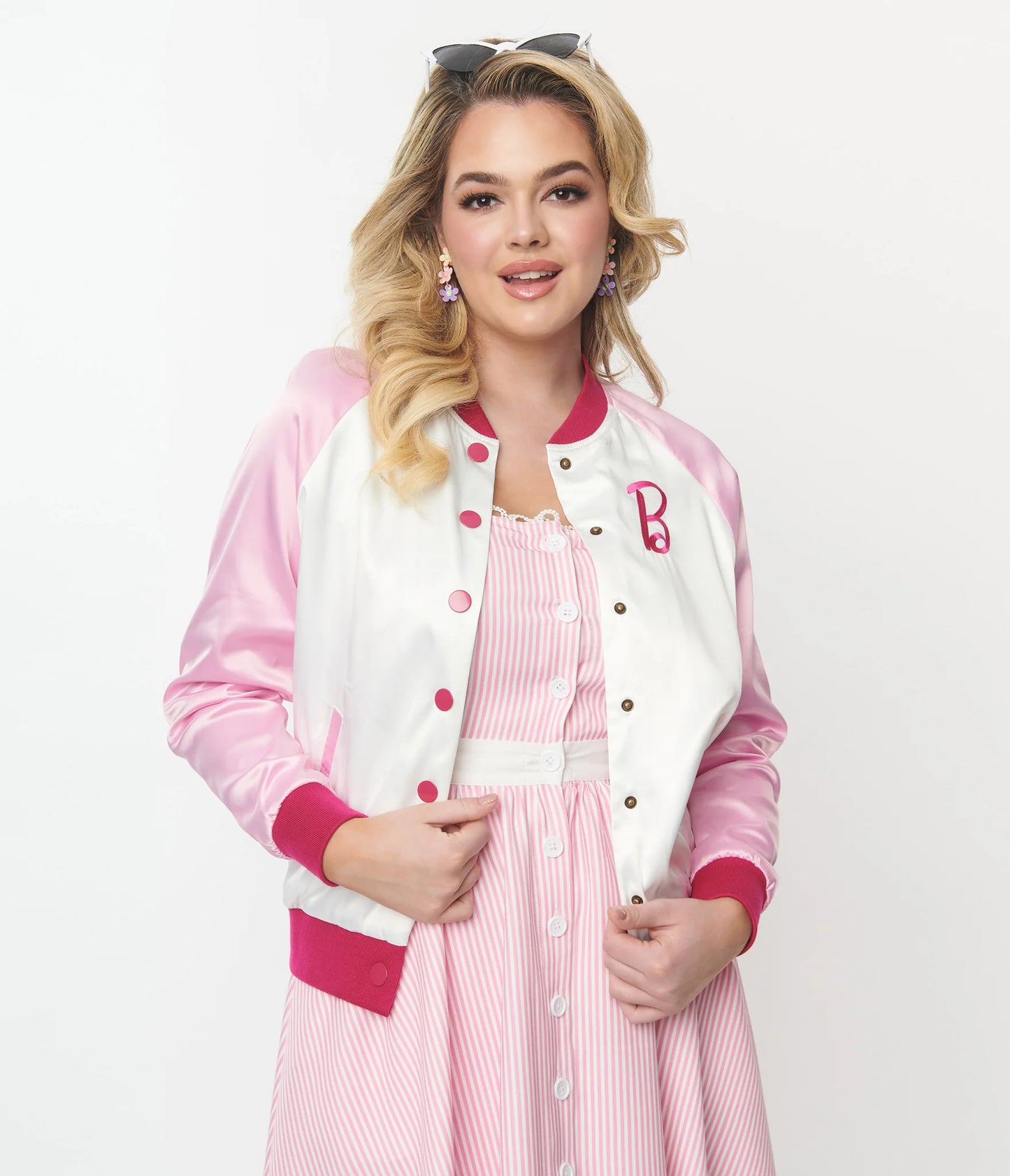 BARBIE X UNIQUE VINTAGE PINK SATIN BOMBER JACKET