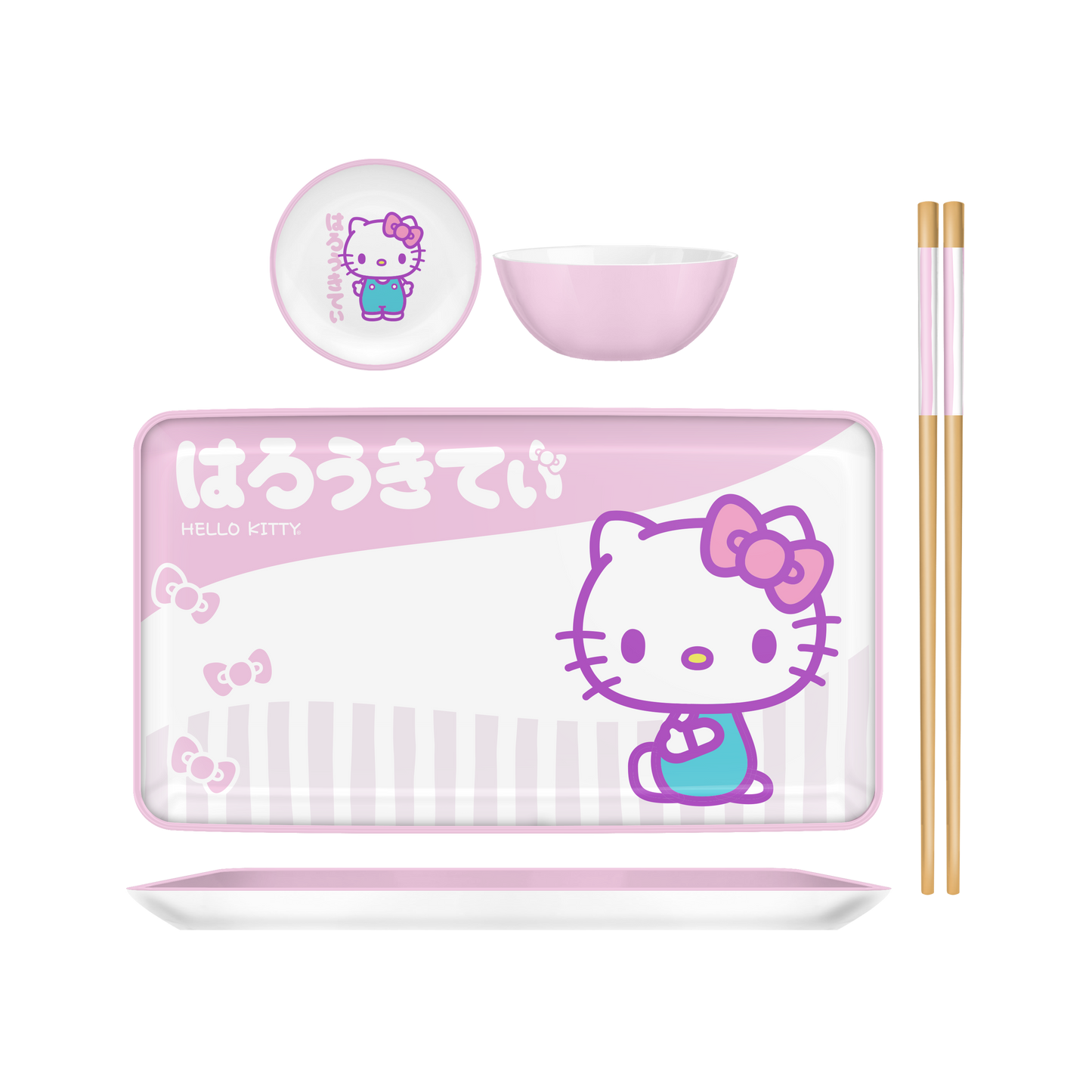 HELLO KITTY TOKYO PINK STRIPES BOXED 3PC CERAMIC SUSHI SET