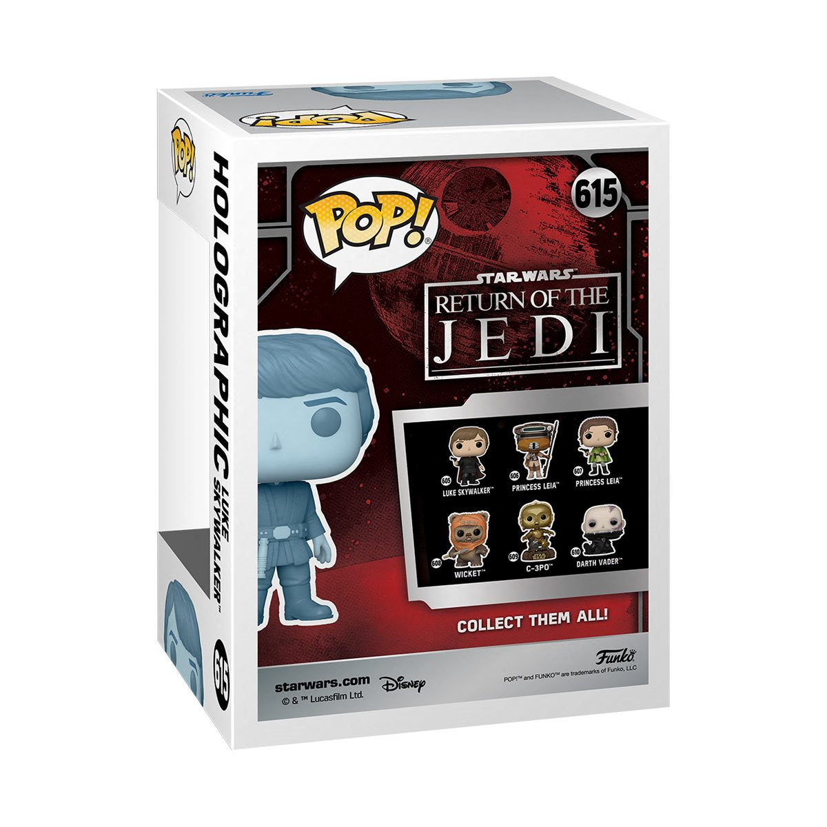 STAR WARS: RETURN OF THE JEDI 40TH HOLOGRAM LUKE GLOW-IN-THE-DARK POP! VINYL FIGURE #615 - ENTERTAINMENT EARTH EXCLUSIVE