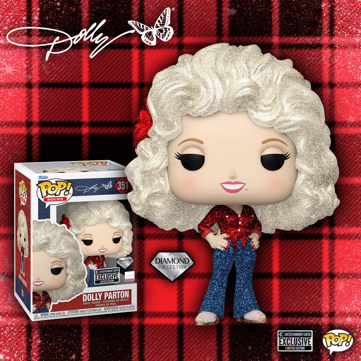 DOLLY PARTON '77 TOUR DIAMOND GLITTER FUNKO POP! VINYL FIGURE #351 - ENTERTAINMENT EARTH EXCLUSIVE