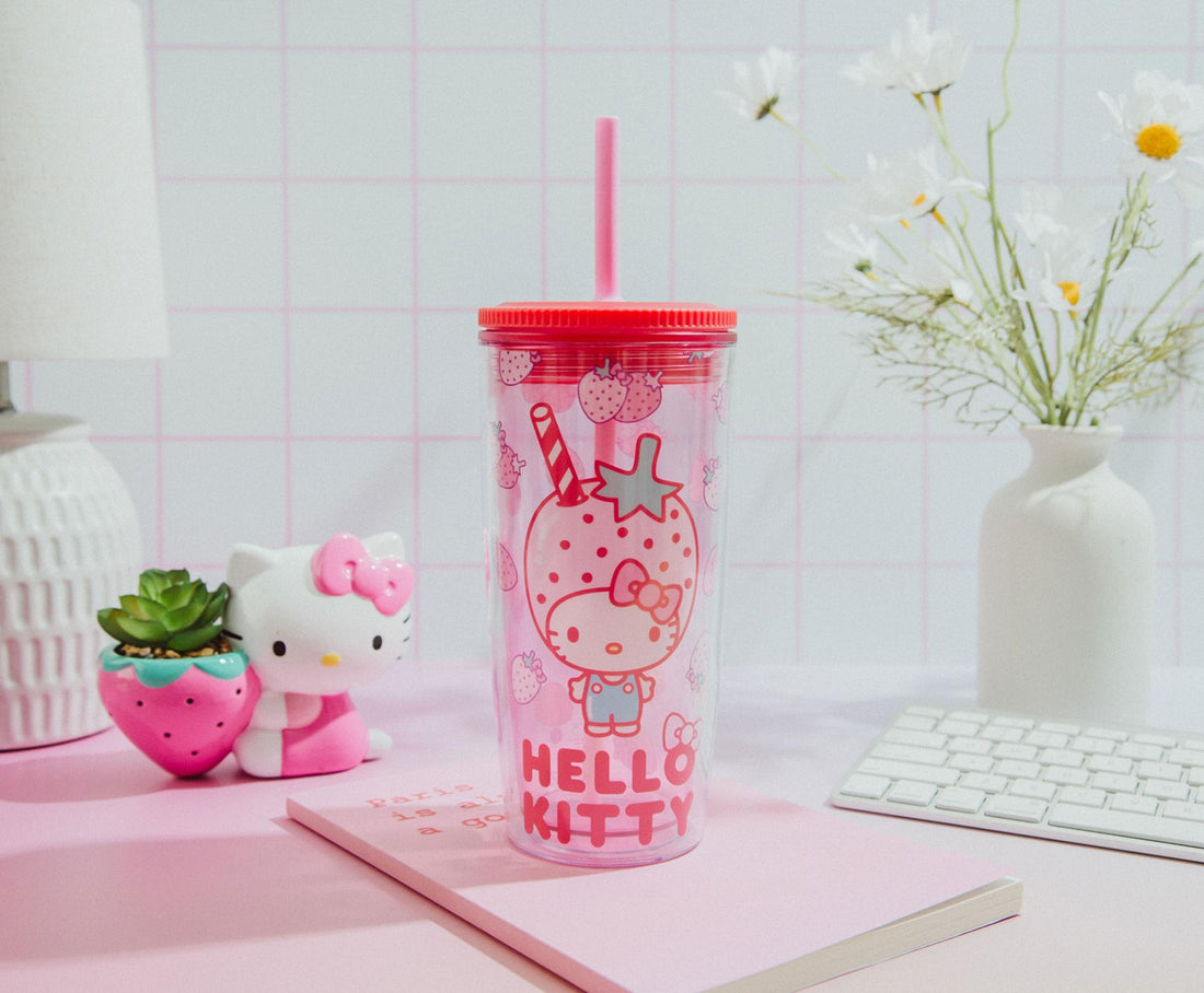 HELLO KITTY STRAWBERRY 20OZ SPILL RESISTANT PLASTIC TUMBLER