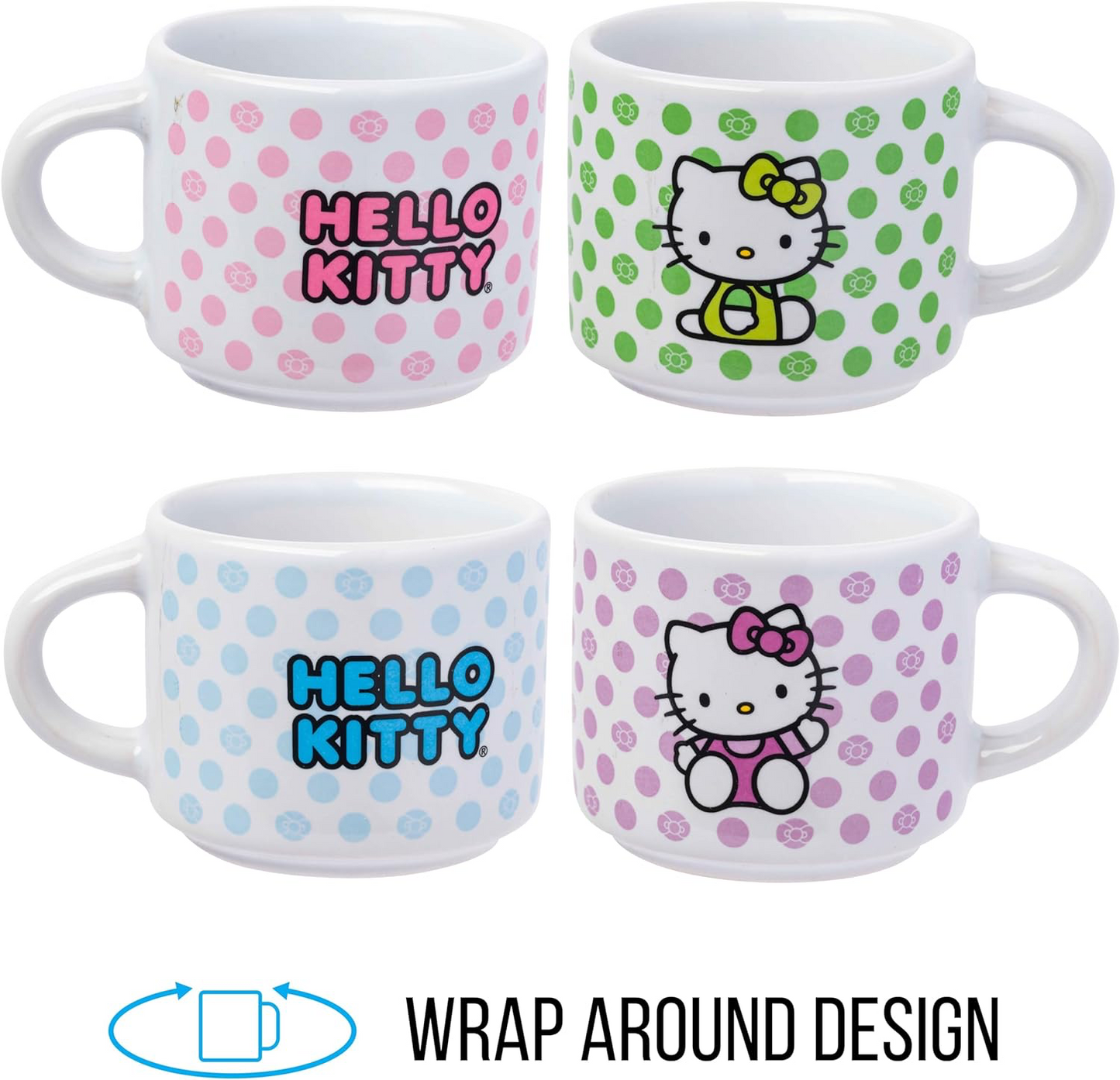 HELLO KITTY POLKA DOTS 4PC 3OZ STACKABLE CERAMIC MUG