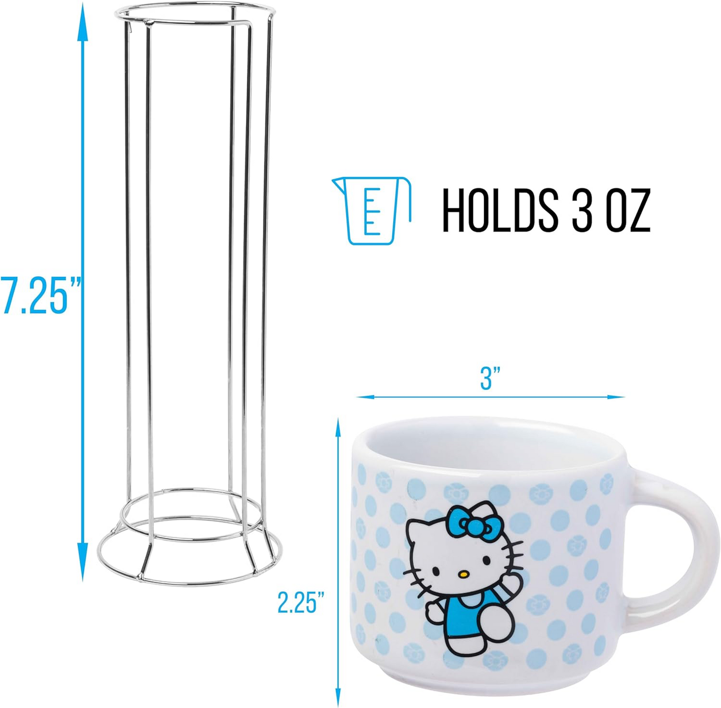 HELLO KITTY POLKA DOTS 4PC 3OZ STACKABLE CERAMIC MUG