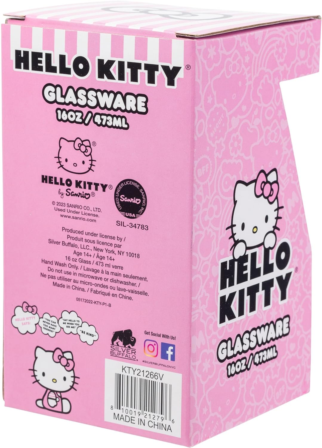 HELLO KITTY GLITTTER 16OZ PINT GLASS