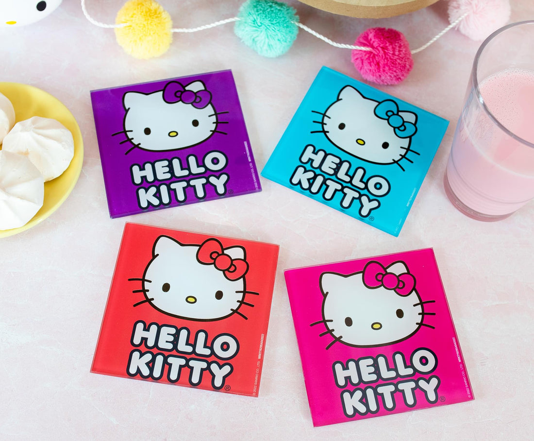 HELLO KITTY GLASS COASTER SET - 4 PCS