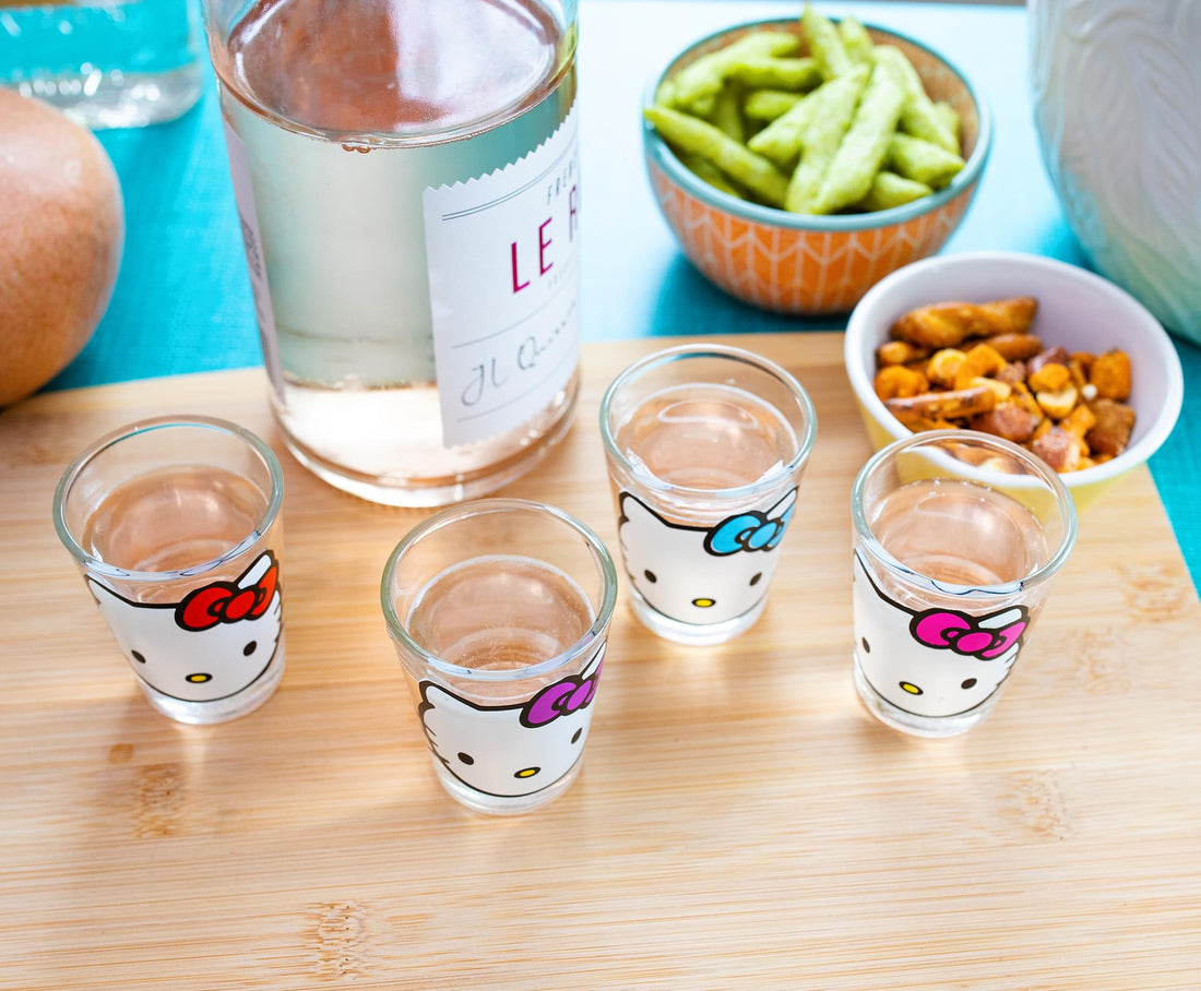 HELLO KITTY FACES AND BOWS 4PC. 1.5OZ. MINI GLASS SET