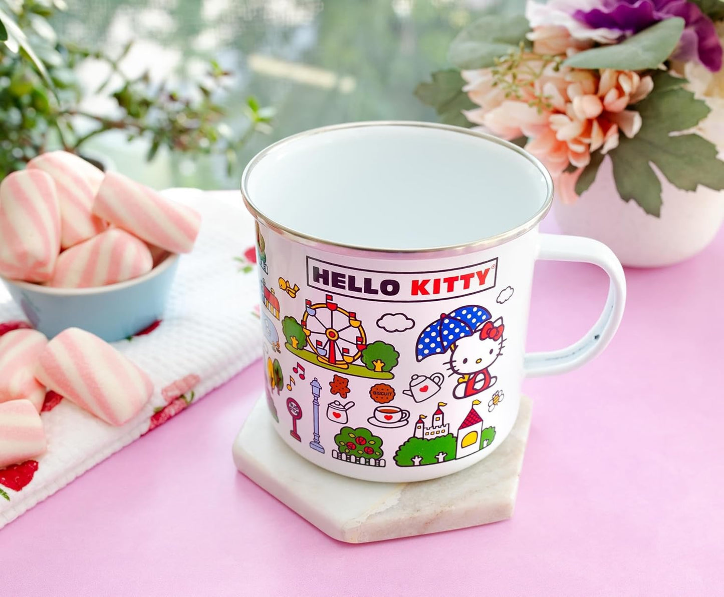 HELLO KITTY DESTINATION TOWN 21OZ ENAMEL CAMPER MUG