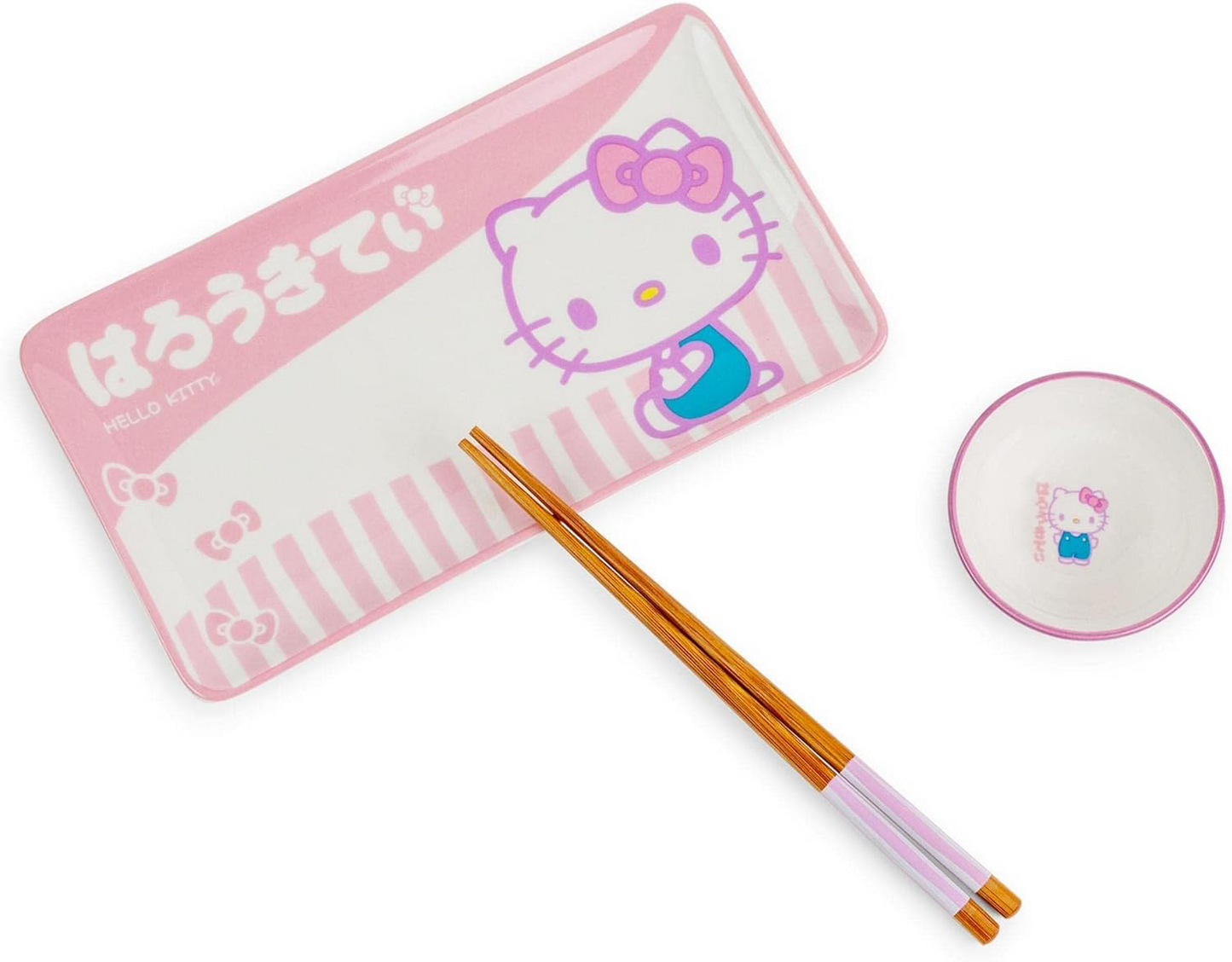 HELLO KITTY TOKYO PINK STRIPES BOXED 3PC CERAMIC SUSHI SET
