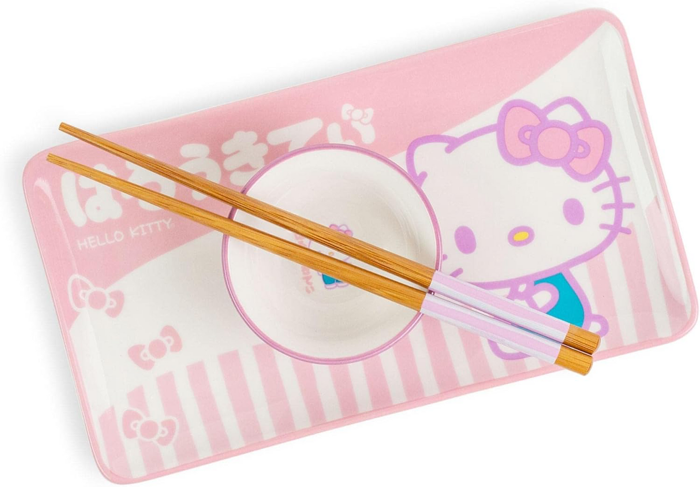 HELLO KITTY TOKYO PINK STRIPES BOXED 3PC CERAMIC SUSHI SET