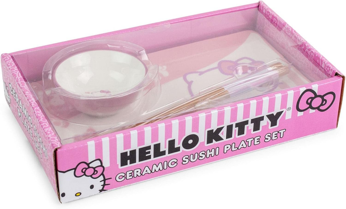 HELLO KITTY TOKYO PINK STRIPES BOXED 3PC CERAMIC SUSHI SET