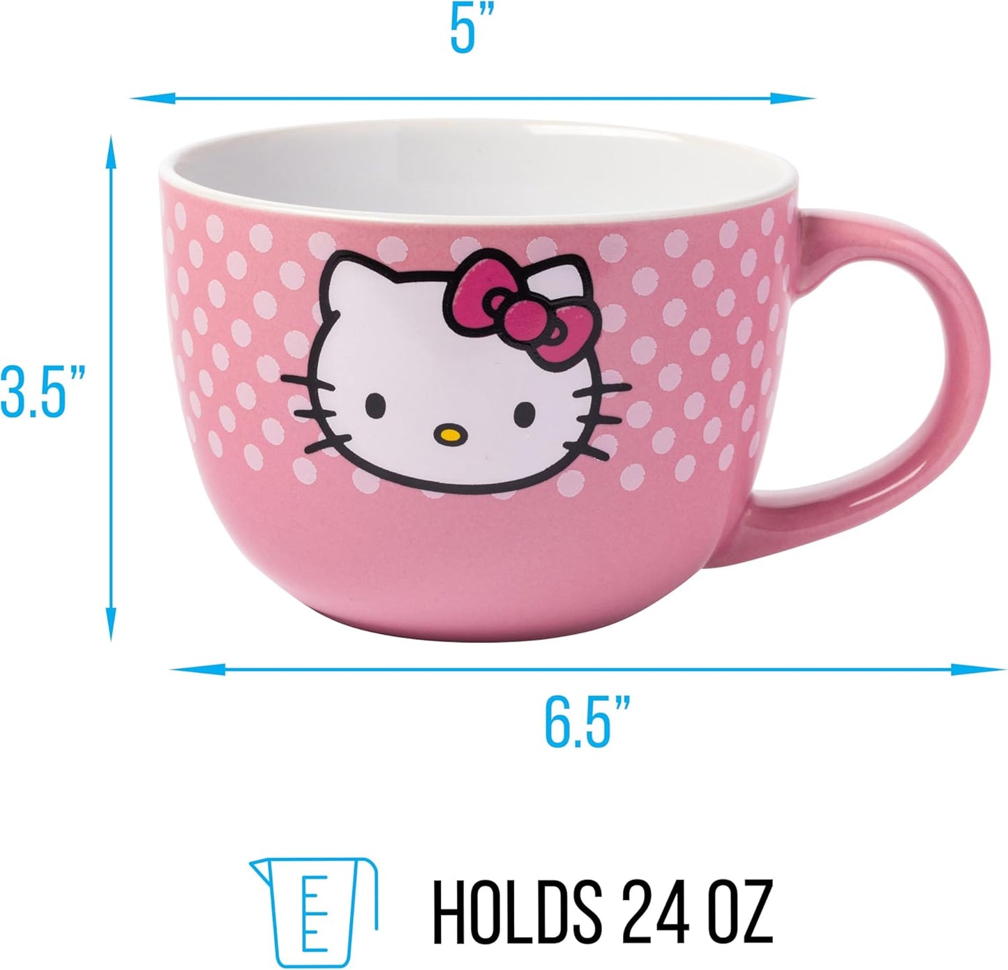 HELLO KITTY FACE AND DOTS 24OZ CERAMIC SOUP MUG