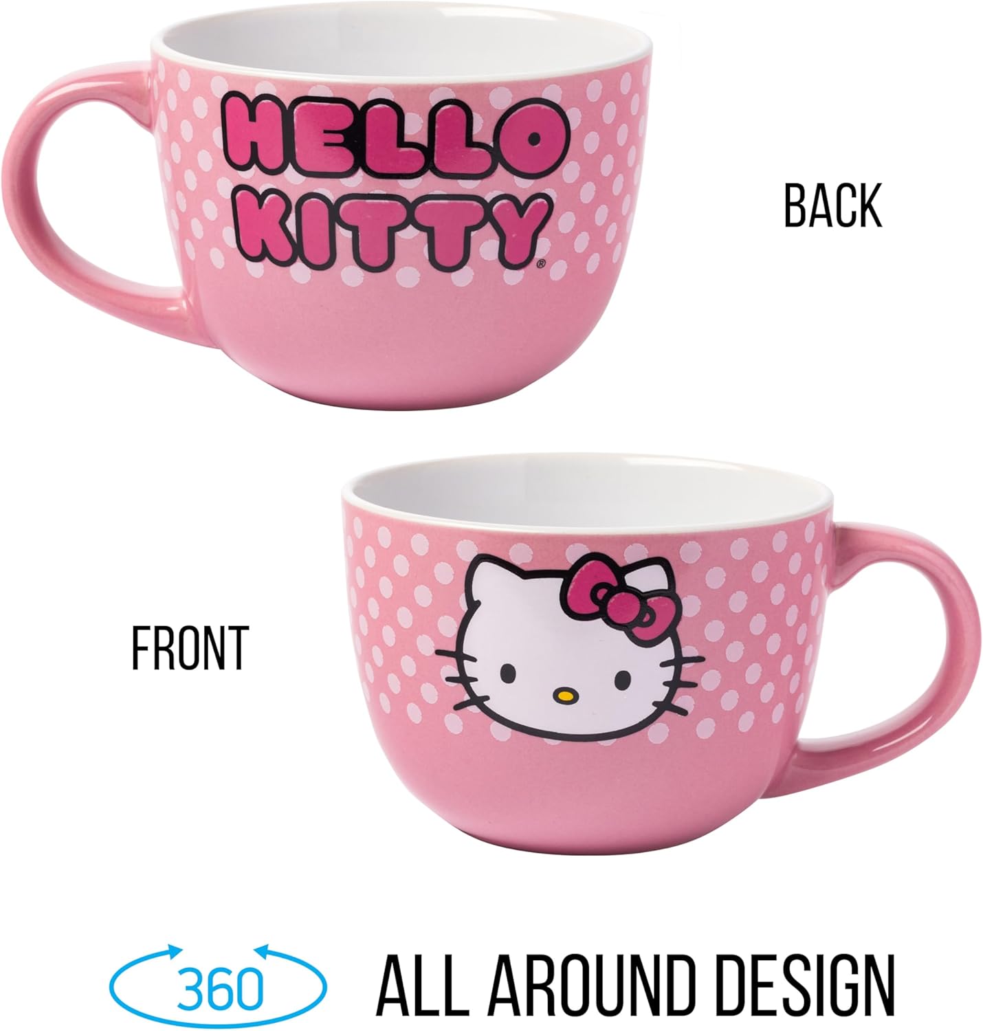 HELLO KITTY FACE AND DOTS 24OZ CERAMIC SOUP MUG