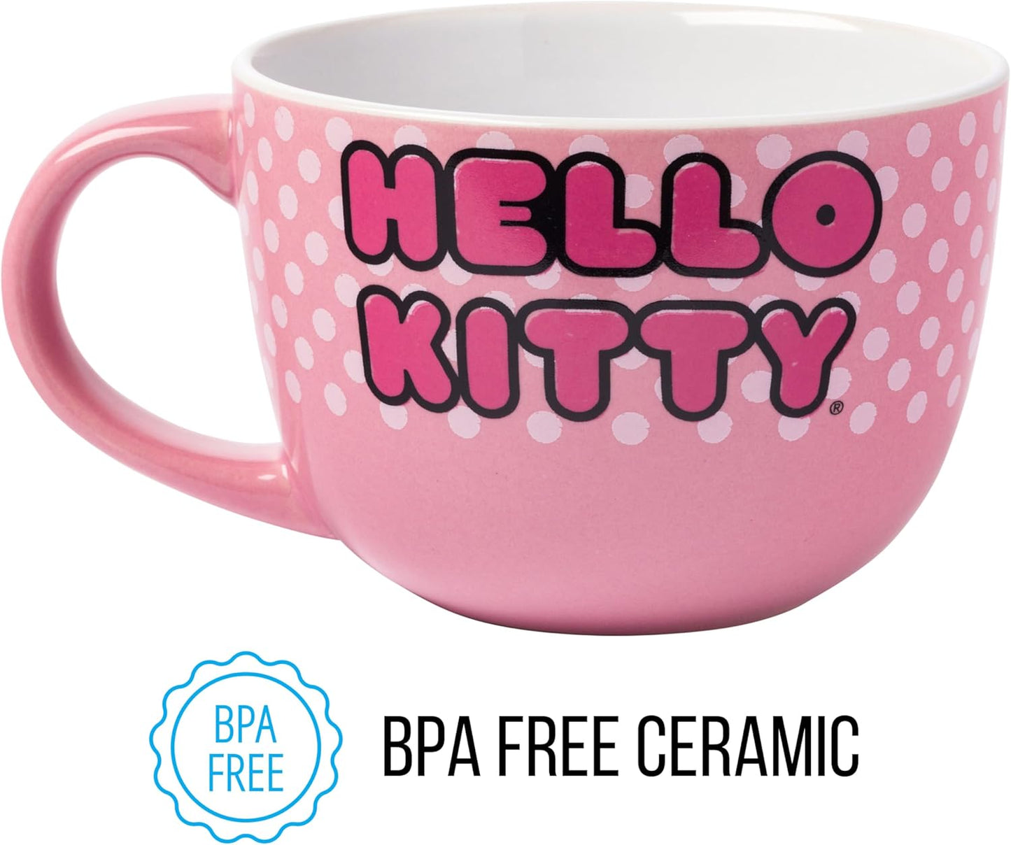 HELLO KITTY FACE AND DOTS 24OZ CERAMIC SOUP MUG