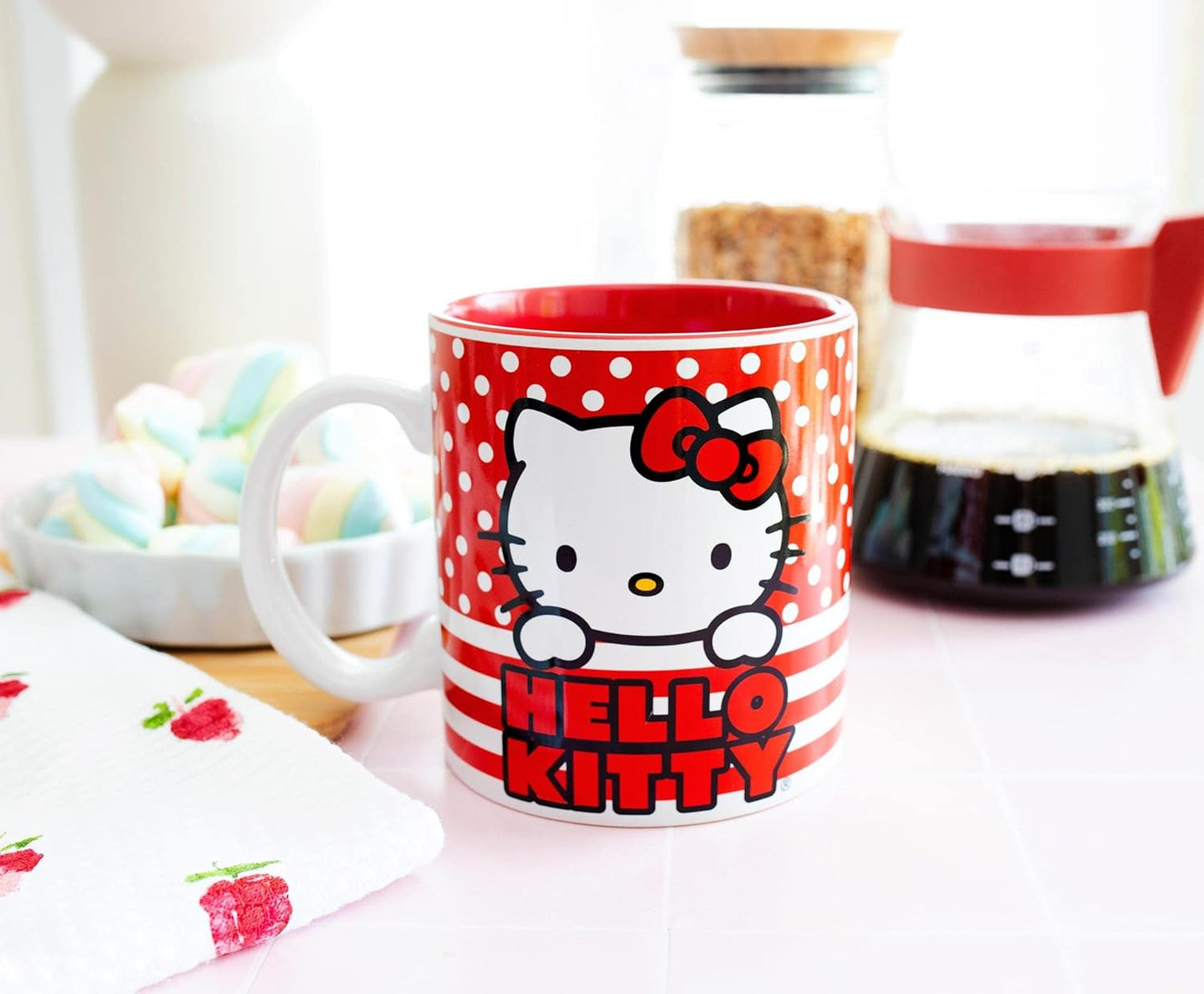 HELLO KITTY DOTS AND STRIPES 20OZ CERAMIC MUG