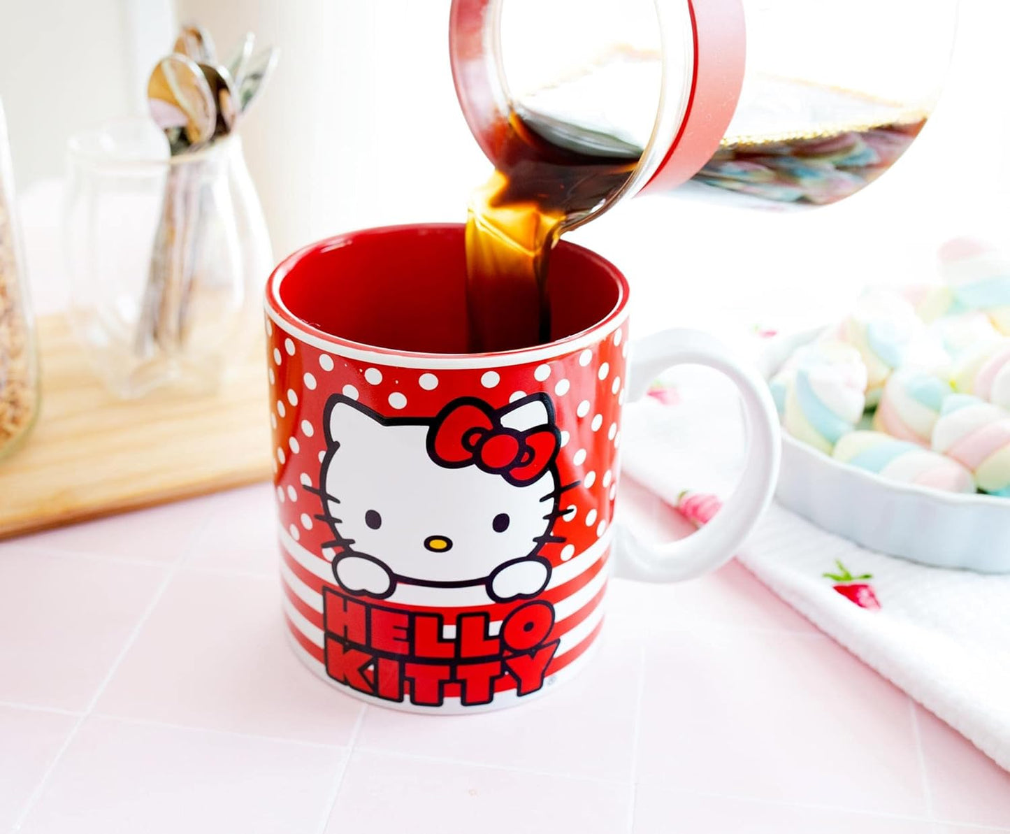 HELLO KITTY DOTS AND STRIPES 20OZ CERAMIC MUG