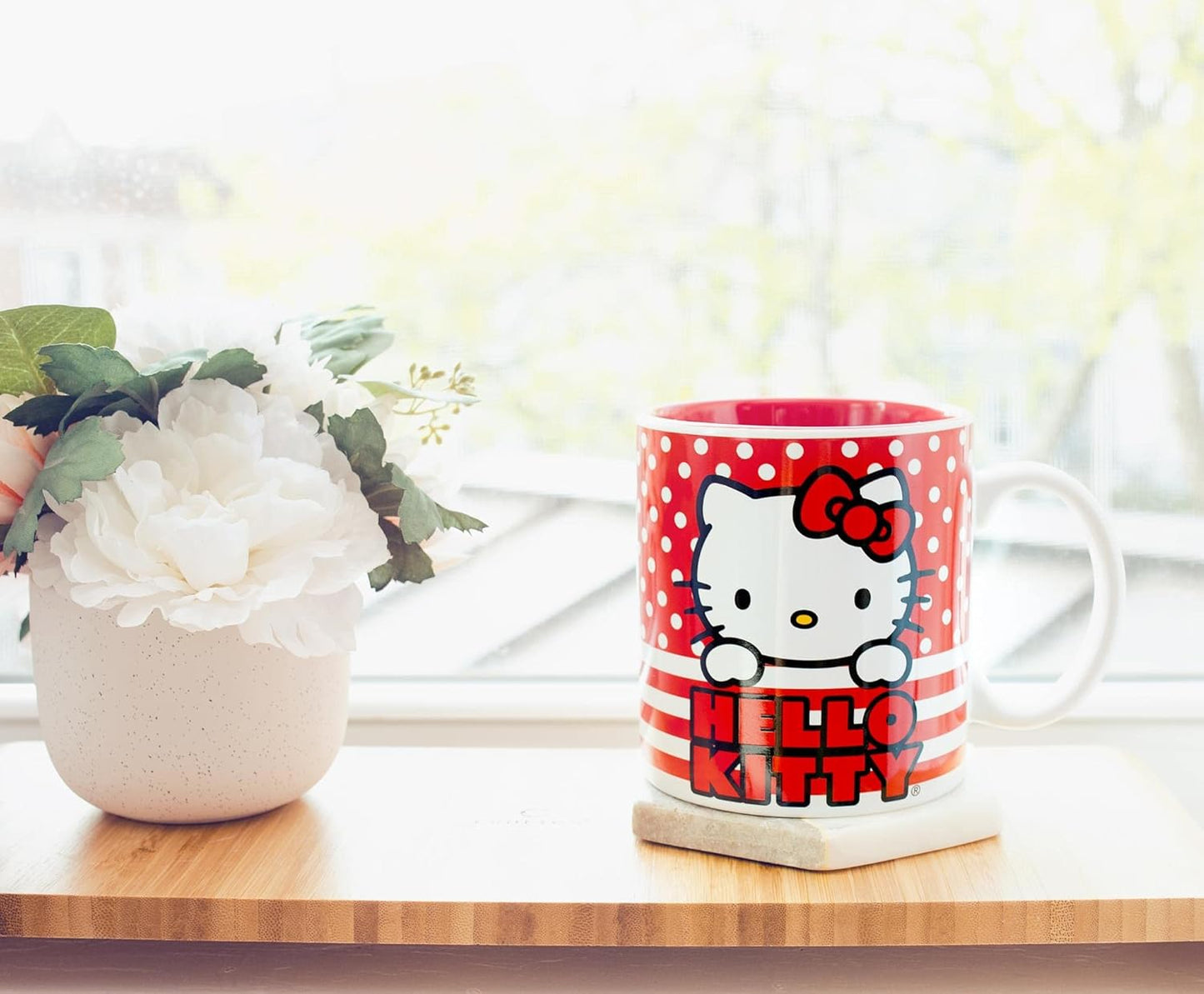 HELLO KITTY DOTS AND STRIPES 20OZ CERAMIC MUG