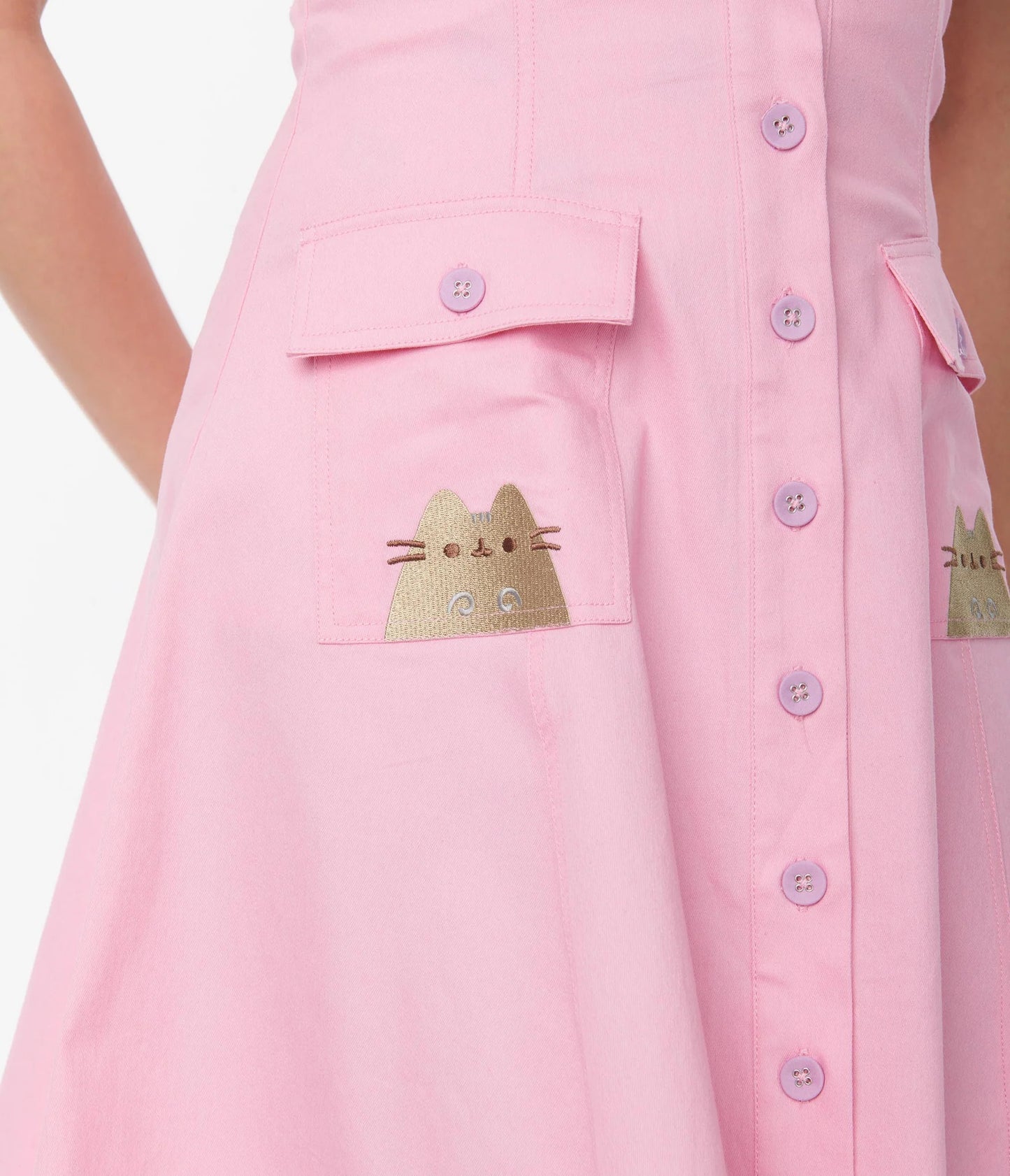 PUSHEEN X UNIQUE VINTAGE PINK PUSHEEN SUSPENDER FLARE SKIRT