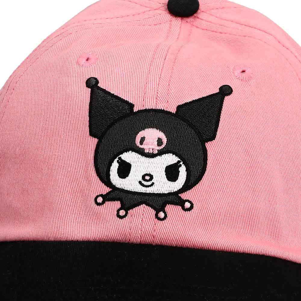 KUROMI EMBROIDERED CONTRAST BILL HAT SHAPED HAT WITH CURVED BILL