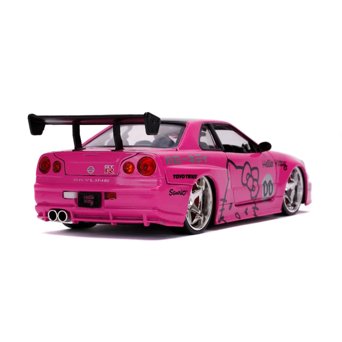 HELLO KITTY 2002 NISSAN SKYLINE GT-R R34 1:24 SCALE DIE-CAST METAL VEHICLE WITH FIGURE