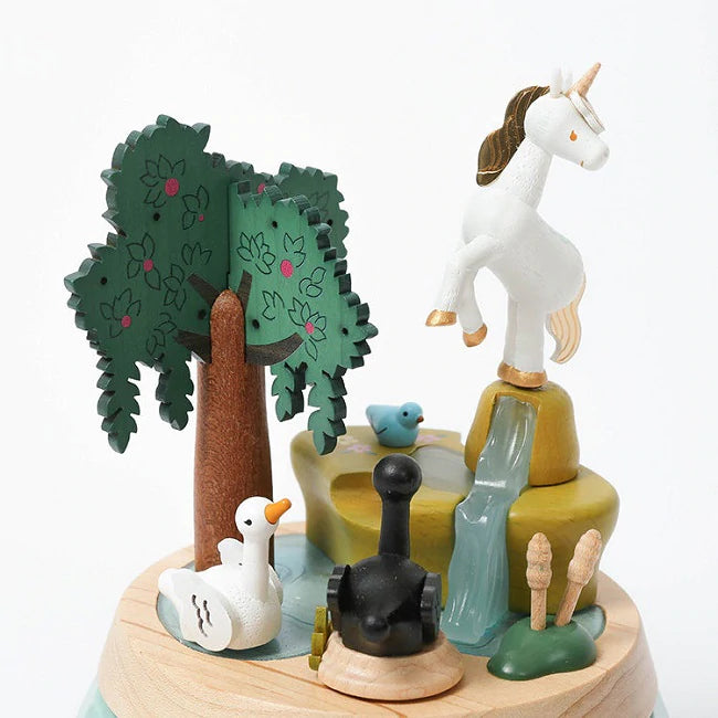 Unicorn With Swans | Wooden Music Box