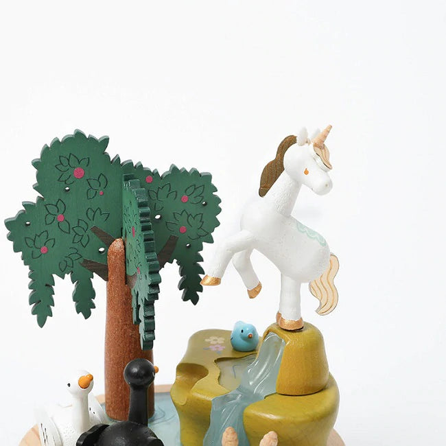 Unicorn With Swans | Wooden Music Box