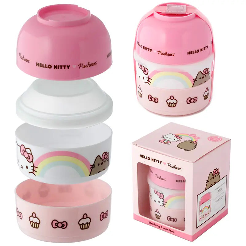 HELLO KITTY & PUSHEEN THE CAT STACKED ROUND BENTO LUNCH BOX