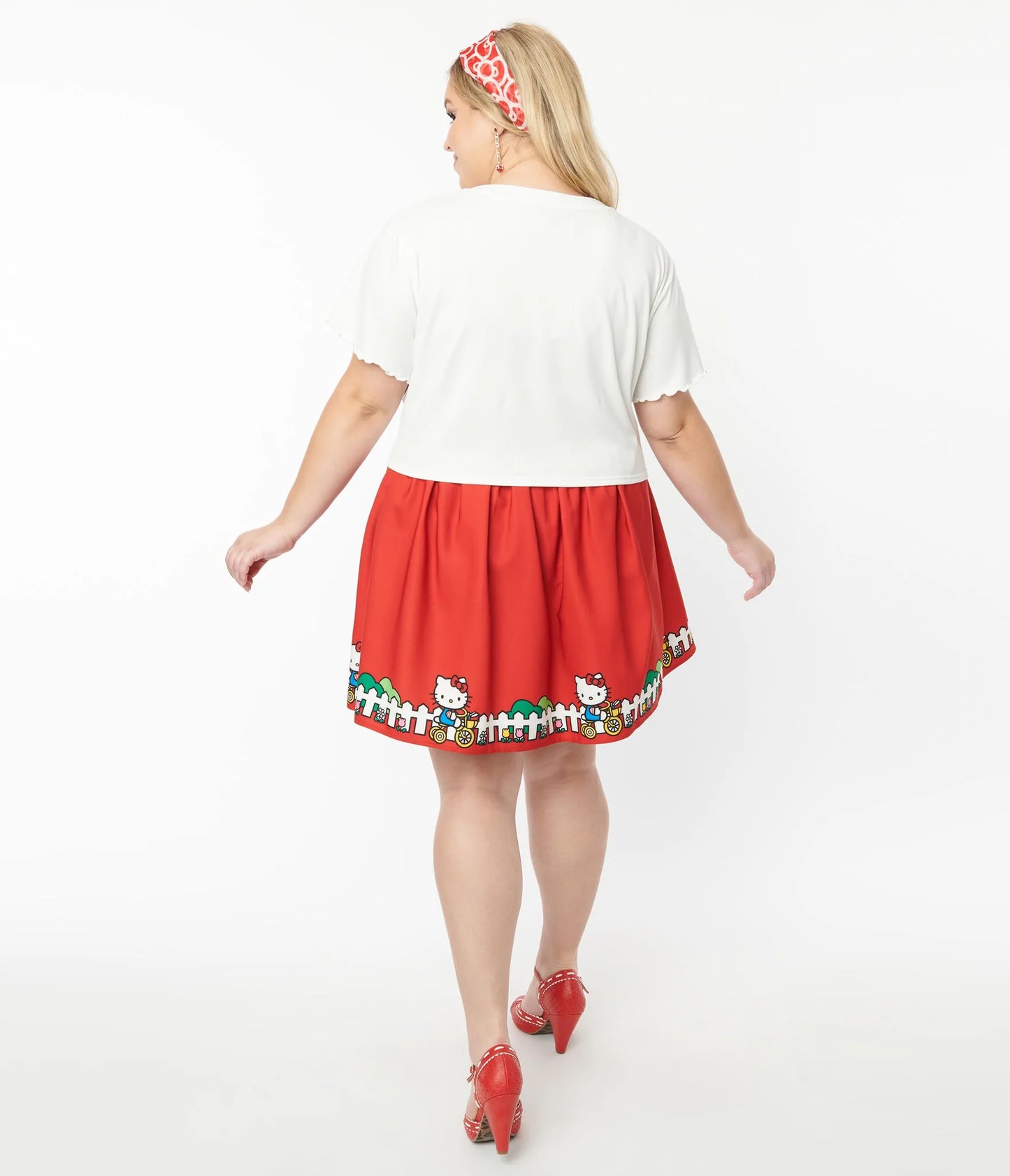 HELLO KITTY X SMAK PARLOUR PLUS SIZE RED BICYCLE BORDER PRINT MINI SKIRT