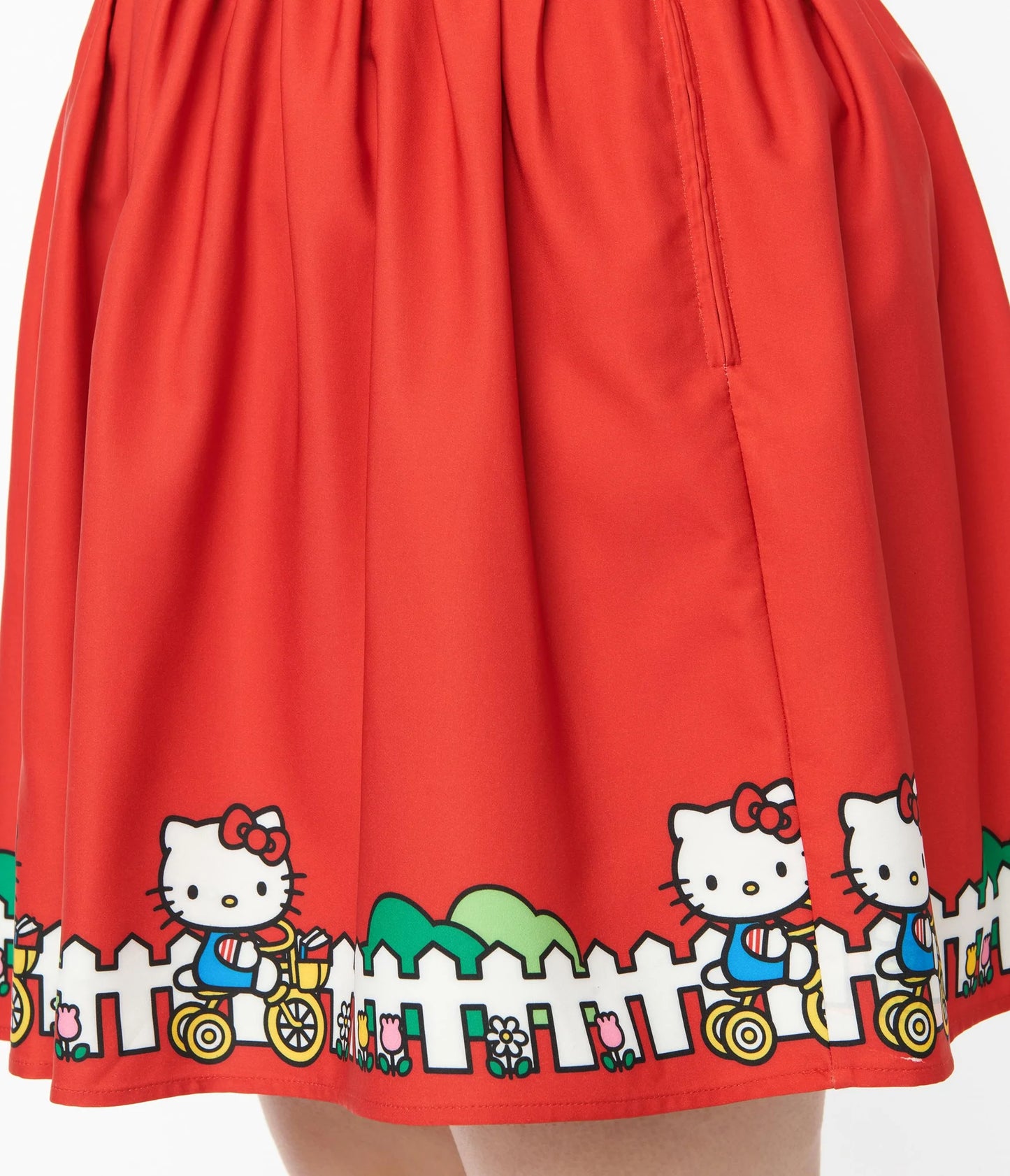 HELLO KITTY X SMAK PARLOUR PLUS SIZE RED BICYCLE BORDER PRINT MINI SKIRT