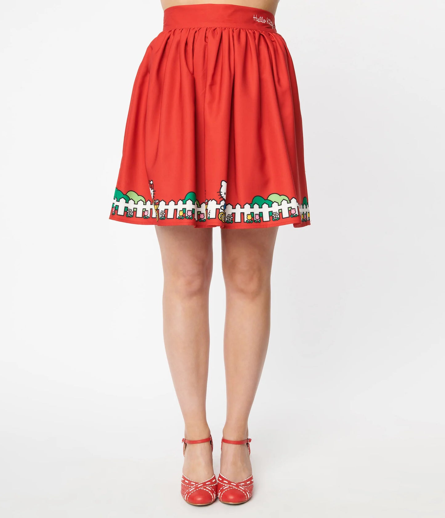 HELLO KITTY X SMAK PARLOUR SIZE RED BICYCLE BORDER PRINT MINI SKIRT