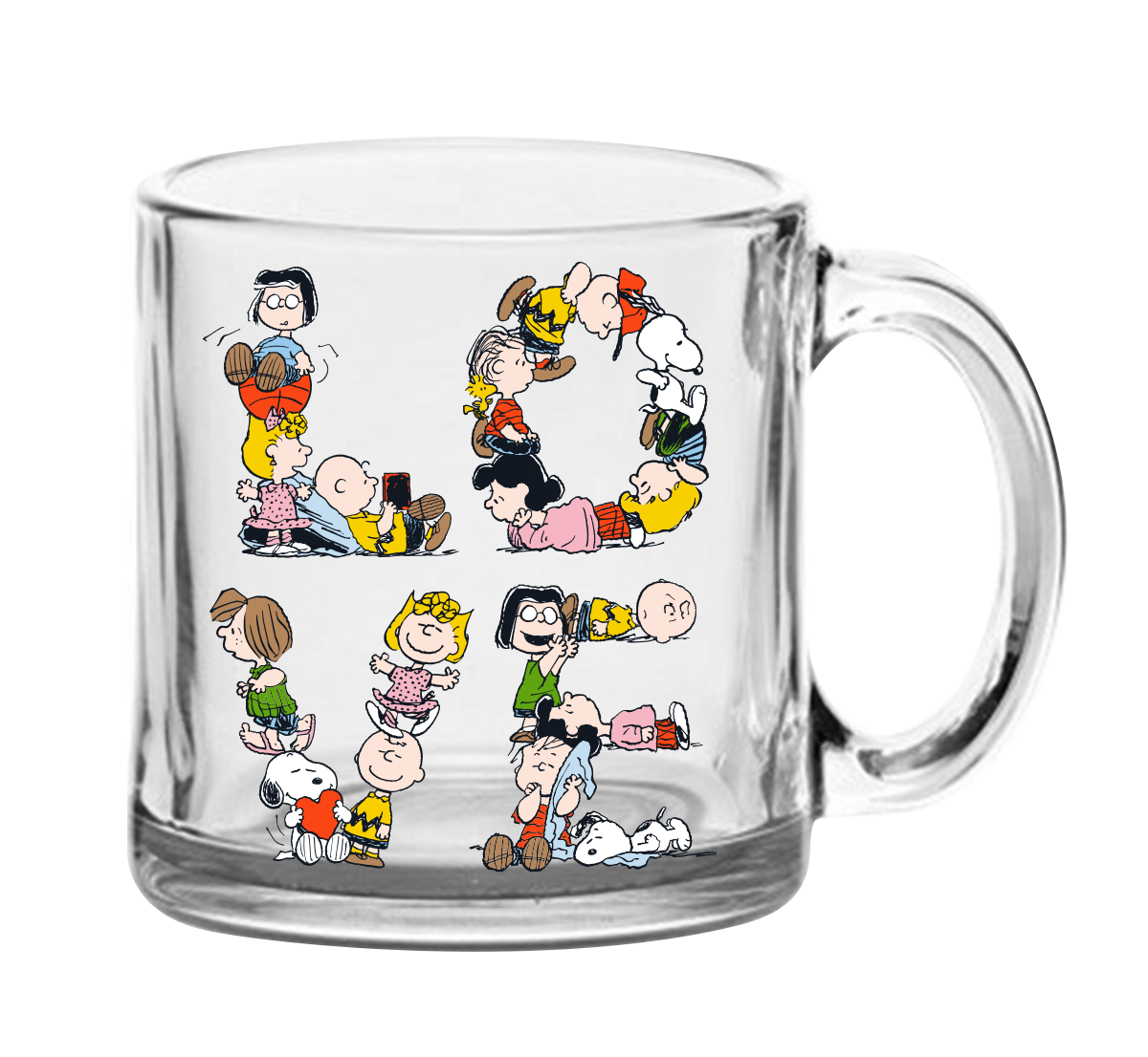 PEANUTS NEW FORMATIONS LOVE 17.5 OZ GLASS COFFEE MUG