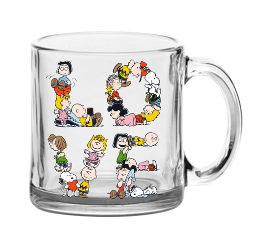 PEANUTS NEW FORMATIONS LOVE 17.5 OZ GLASS COFFEE MUG