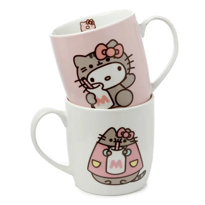 HELLO KITTY & PUSHEEN SET OF 2 PORCELAIN MUGS