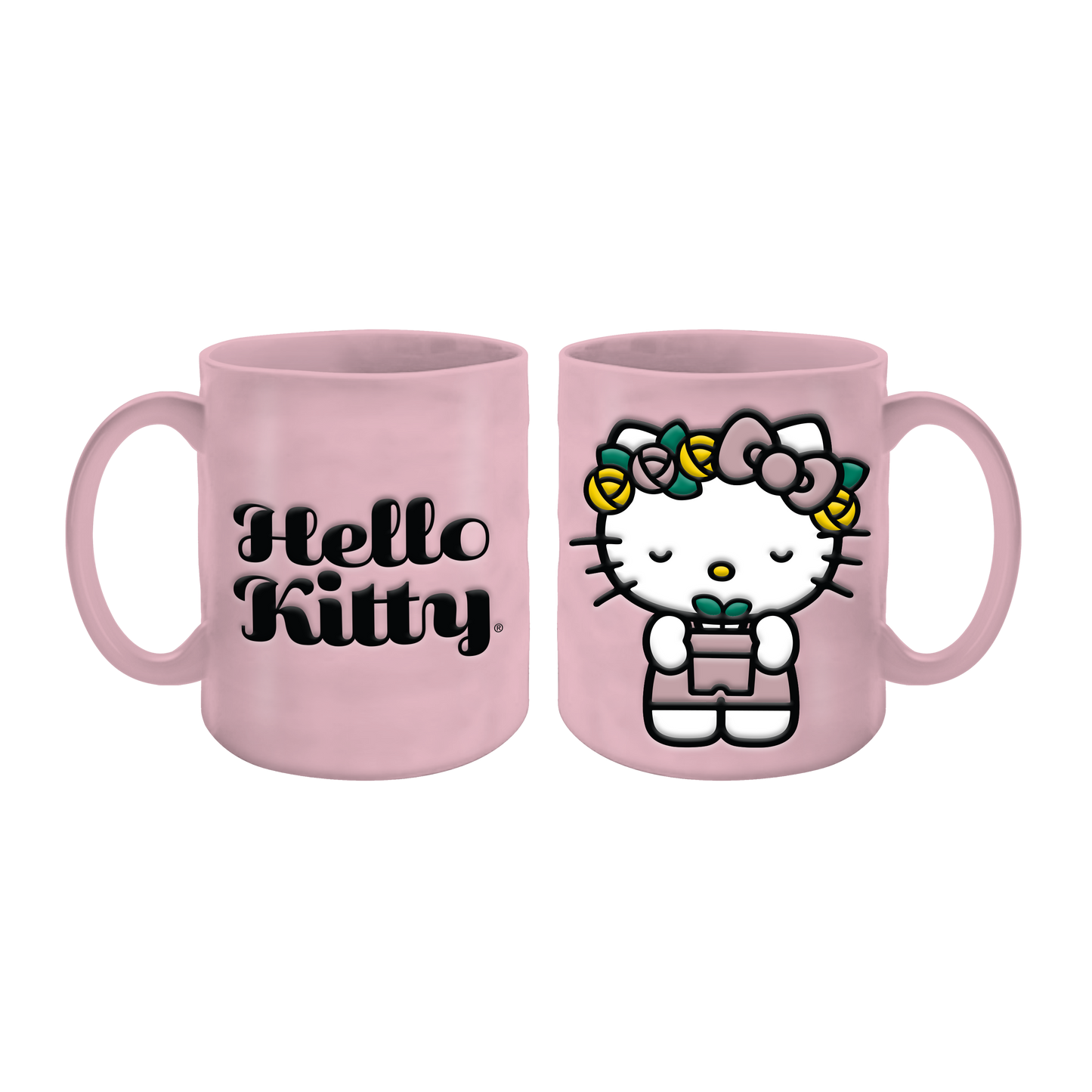 HELLO KITTY FLOWER WAX RESIST 17.5OZ POTTERY CERAMIC MUG