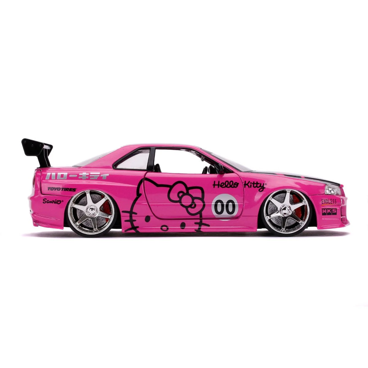 HELLO KITTY 2002 NISSAN SKYLINE GT-R R34 1:24 SCALE DIE-CAST METAL VEHICLE WITH FIGURE