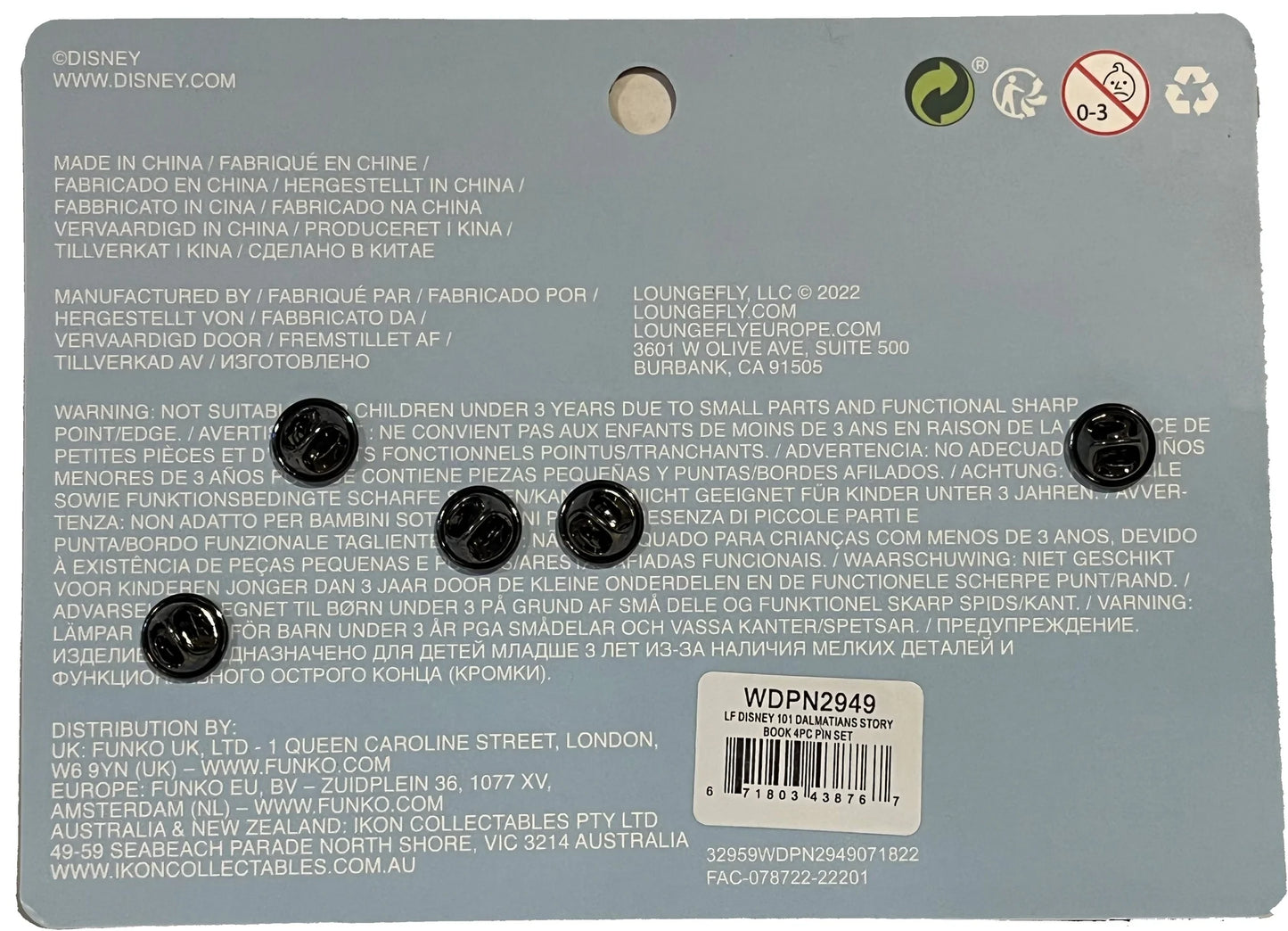 LF DISNEY 101 DALMATIANS STORY BOOK 4PC PIN SET