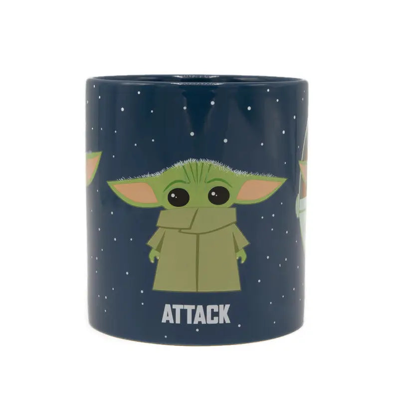 STAR WARS THE MANDALORIAN PROTECT, ATTACK, SNACK WRAP AROUND DESIGN CERAMIC MUG