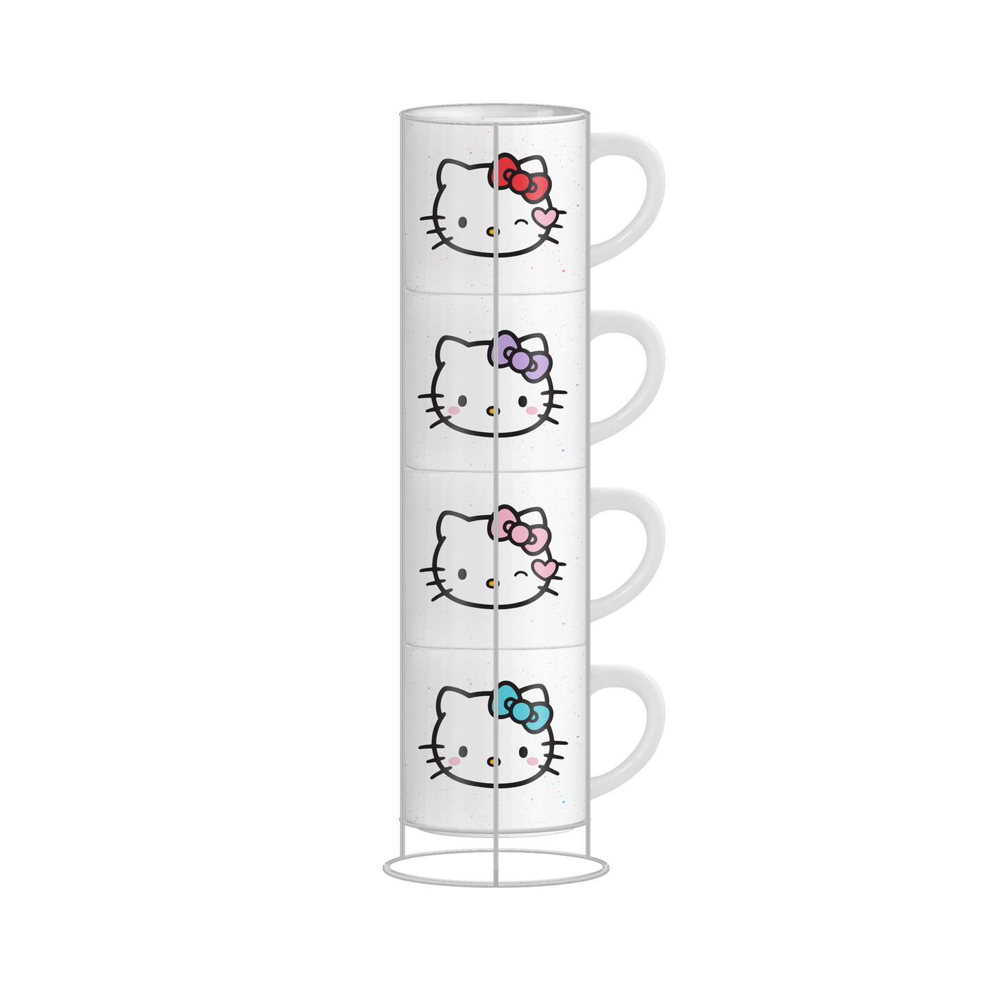 HELLO KITTY BOWS 3OZ STACKABLE CERAMIC ESPRESSO MUG 4PC SET WITH STORAGE RACK