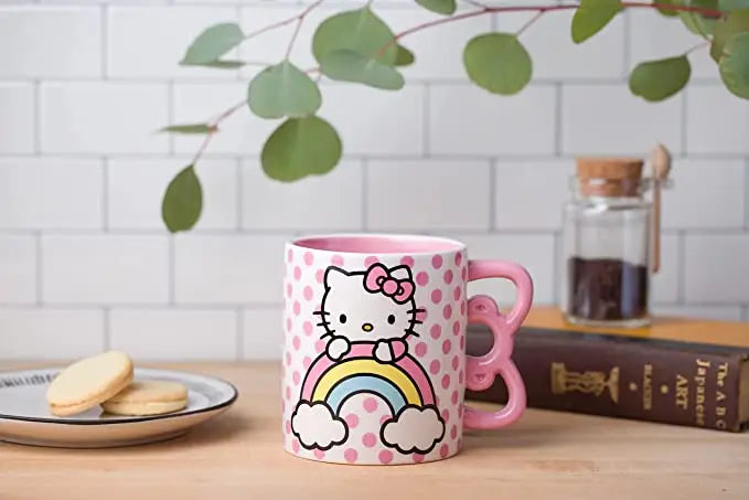 HELLO KITTY RAINBOW DOTS NAME 20OZ MUG WITH SCULPTED HANDLE