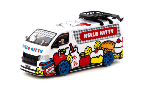 TARMAC WORKS 1/64 TOYOTA HIACE WIDEBODY TARMAC WORKS X HELLO KITTY CAPSULE DELIVERY VAN WITH OIL CAN
