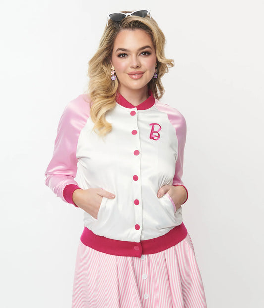 BARBIE X UNIQUE VINTAGE PINK SATIN BOMBER JACKET