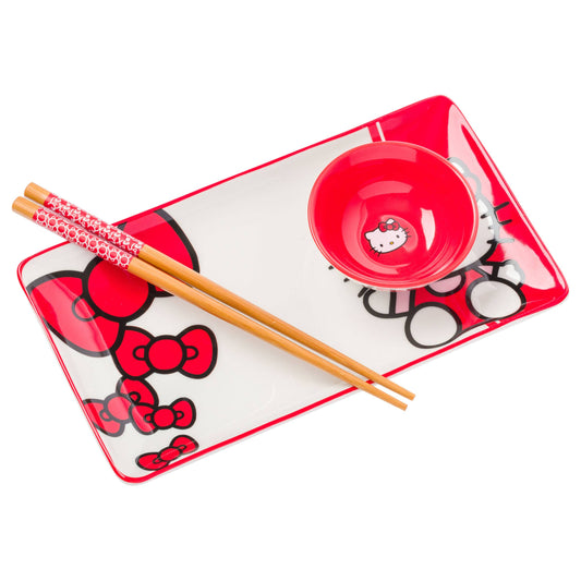 HELLO KITTY RED AND WHITE CLASSIC 3PC CERAMIC SUSHI SET