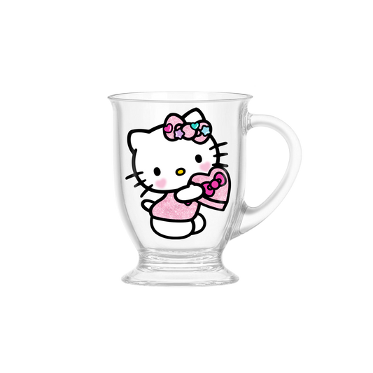 HELLO KITTY CANDY HEARTS GLITTER 15OZ FOOTED BASE GLASS MUG