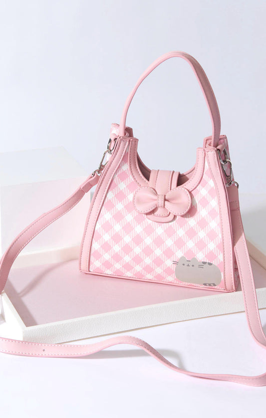PUSHEEN X UNIQUE VINTAGE PUSHEEN PINK GINGHAM SHOULDER BAG