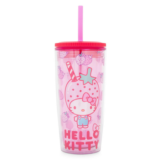 HELLO KITTY STRAWBERRY 20OZ SPILL RESISTANT PLASTIC TUMBLER