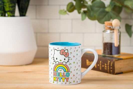 HELLO KITTY PASTEL ON RAINBOW GLITTER 14OZ CERAMIC MUG