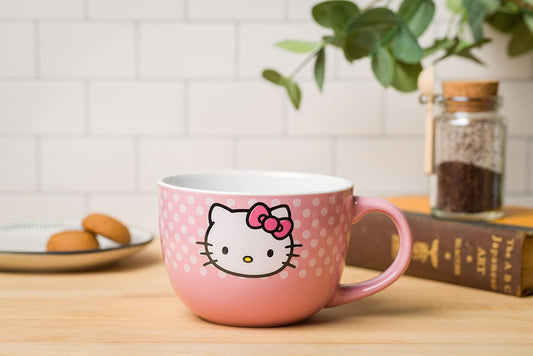 HELLO KITTY FACE AND DOTS 24OZ CERAMIC SOUP MUG