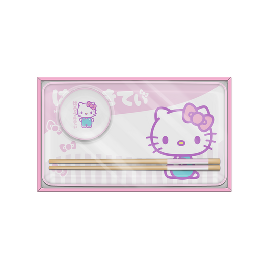 HELLO KITTY TOKYO PINK STRIPES BOXED 3PC CERAMIC SUSHI SET