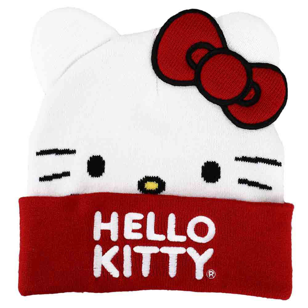HELLO KITTY EMBROIDERED BIG FACE BEANIE